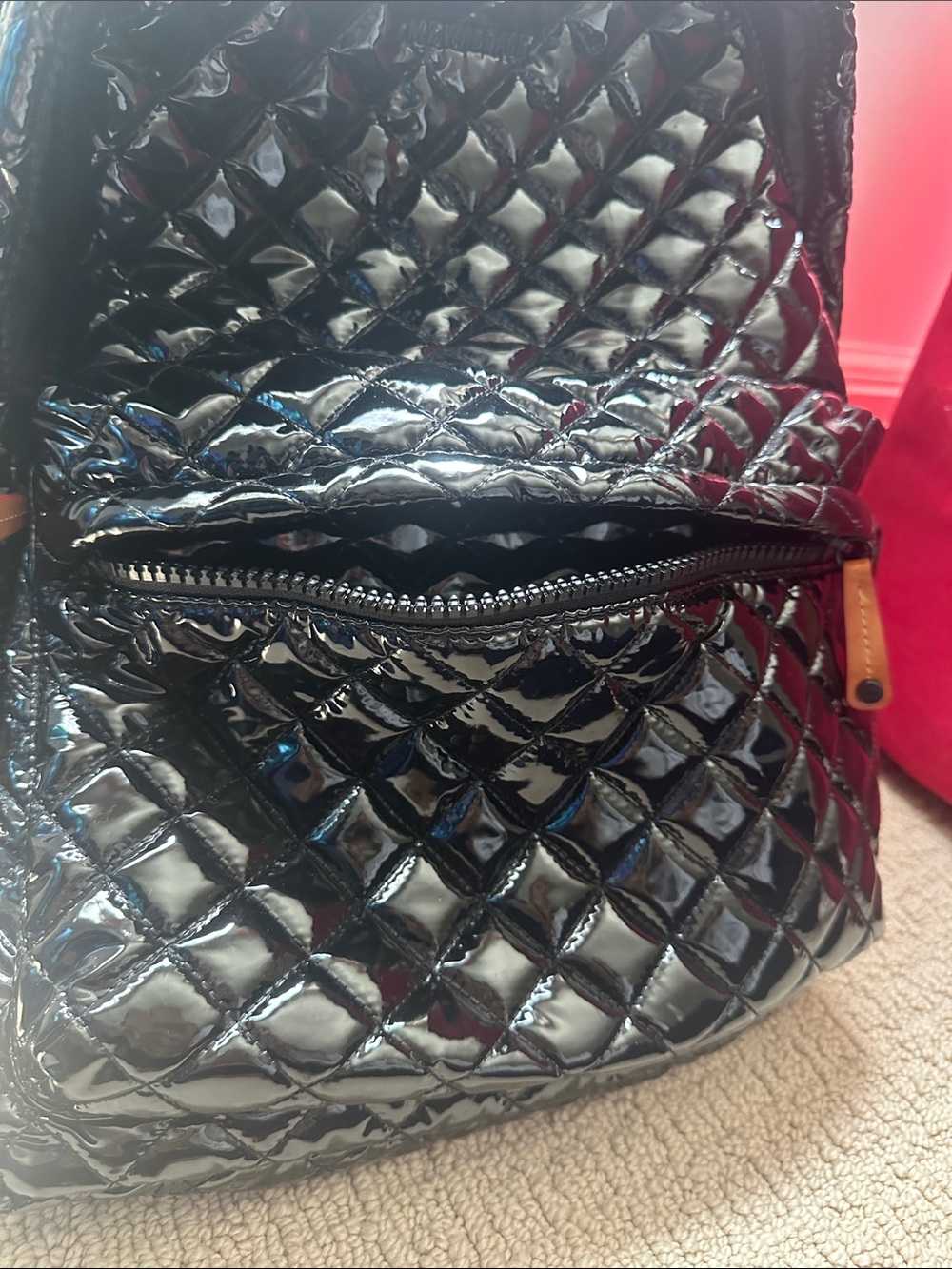 MZ Wallace Black Quilted Patent Backpack with Leather Pulls - Relisted - Picture 7 of 8